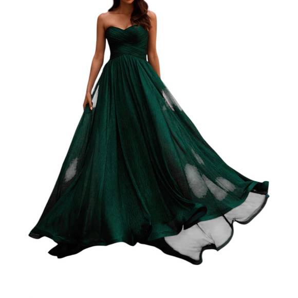 NEW LA FEMME unique strapless prom dress in emerald